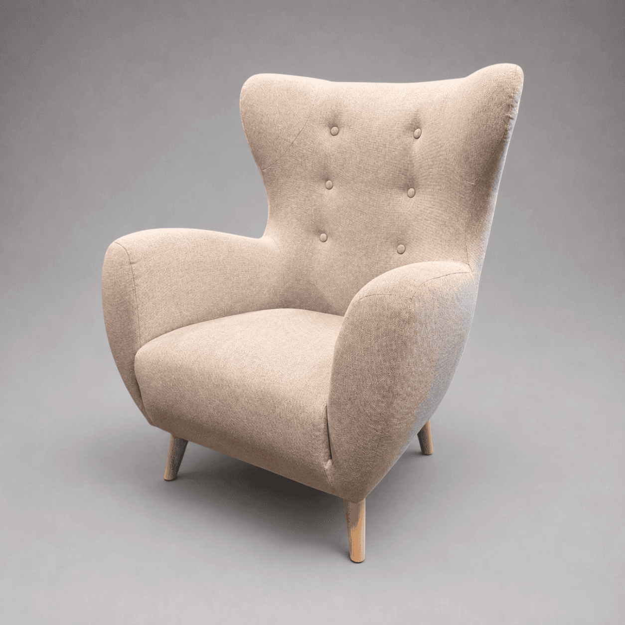 Beige wingback armchair with wooden legs — Photo 1