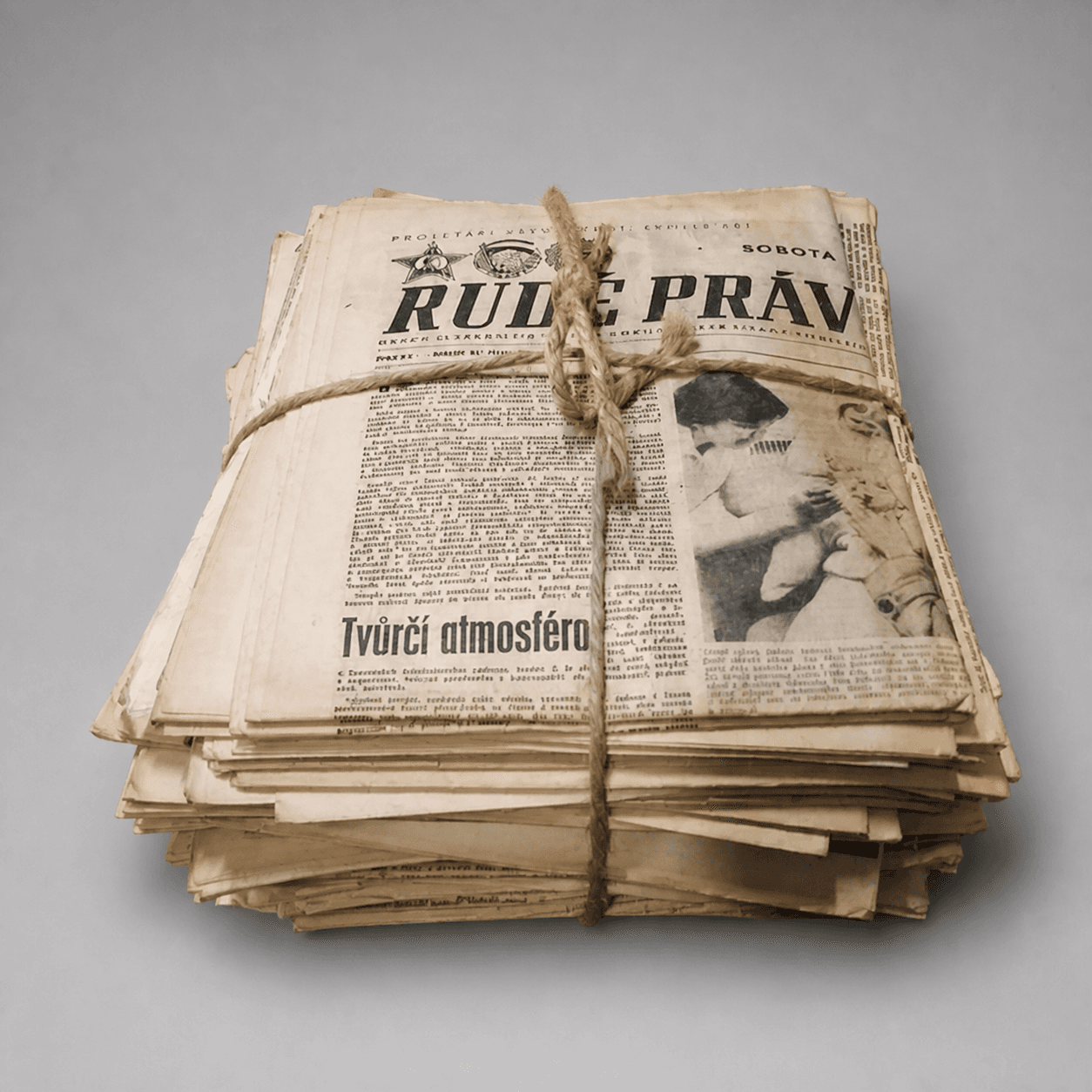 Zweiter gebündelter Stapel der Zeitung Rudé právo — Foto 1