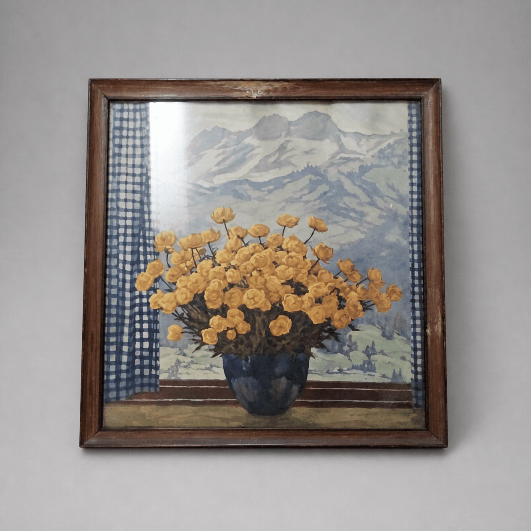Gerahmtes Bild mit gelben Blumen und Bergen — Foto 1