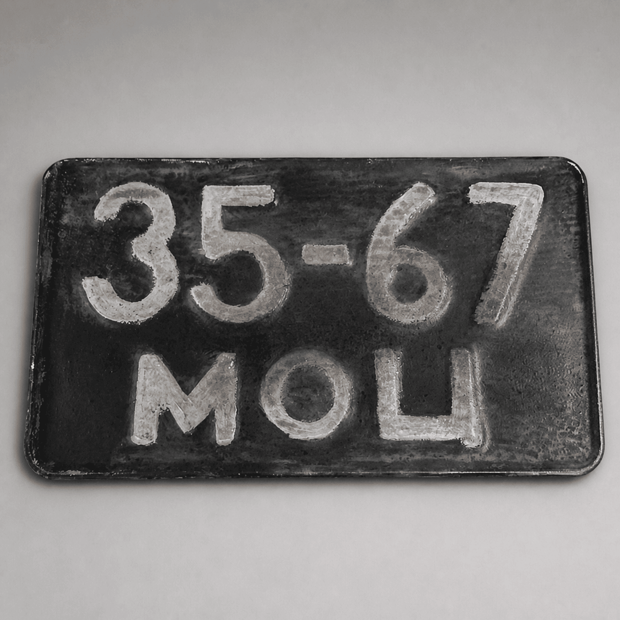 Black metal registration plate 35-67 — Photo 1