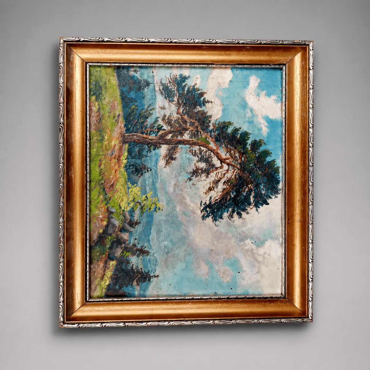 Gerahmtes farbiges Landschaftsbild mit einem Baum — Foto 1